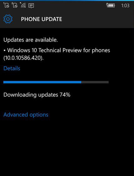 微软更新Win10 Mobile预览版10586.420  推送在即