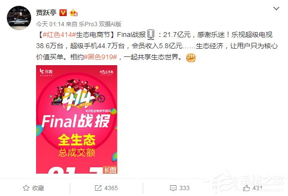 乐视414生态电商节终极战报：销售额达21.7亿元