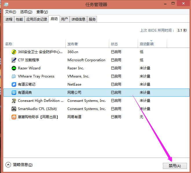 Win8系统下有道词典开机自启动如何关闭?
