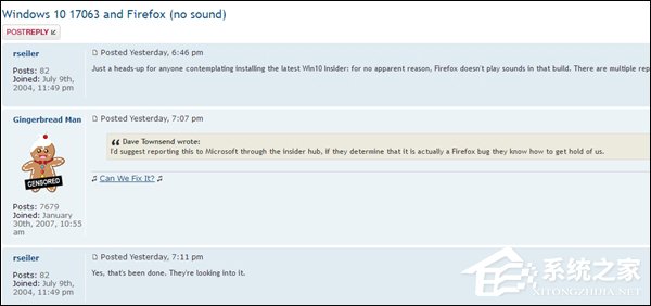 外媒：疑Win10 RS4快速预览版更新17063致火狐浏览器“失声”