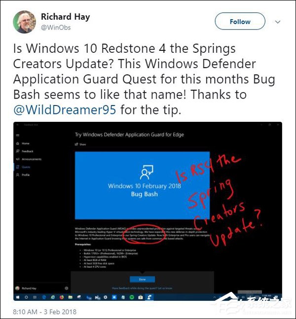 Spring Creators Update？Win10 RS4正式版名称遭曝光