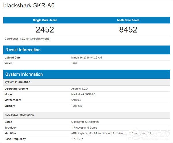 单核2452分！小米黑鲨游戏手机悄然在GeekBench亮相