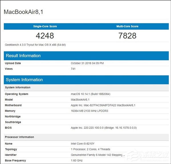 单核4248分！2018款新MacBook Air Geekbench跑分曝光