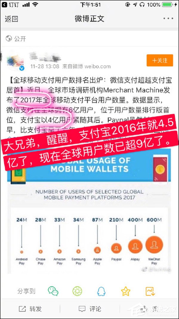 马上2019年了！支付宝回应全球移动支付用户排名不及微信