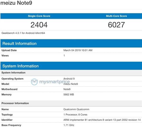 首发骁龙675？魅族Note 9悄然亮相Geekbench数据库
