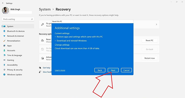 快速重置Win11