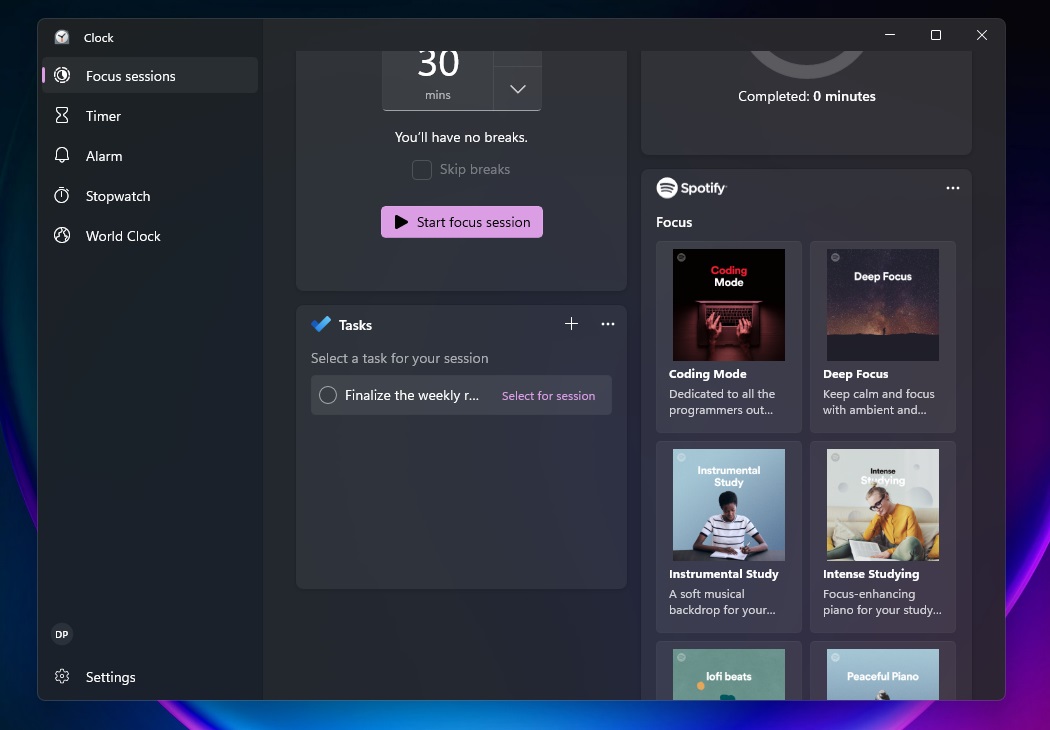 微软Win11新时钟应用Focus Sessions使
