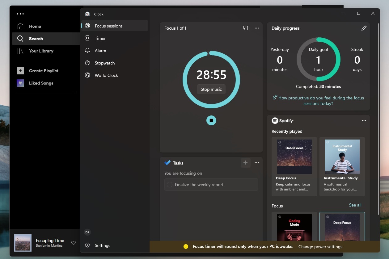 微软Win11新时钟应用Focus Sessions使