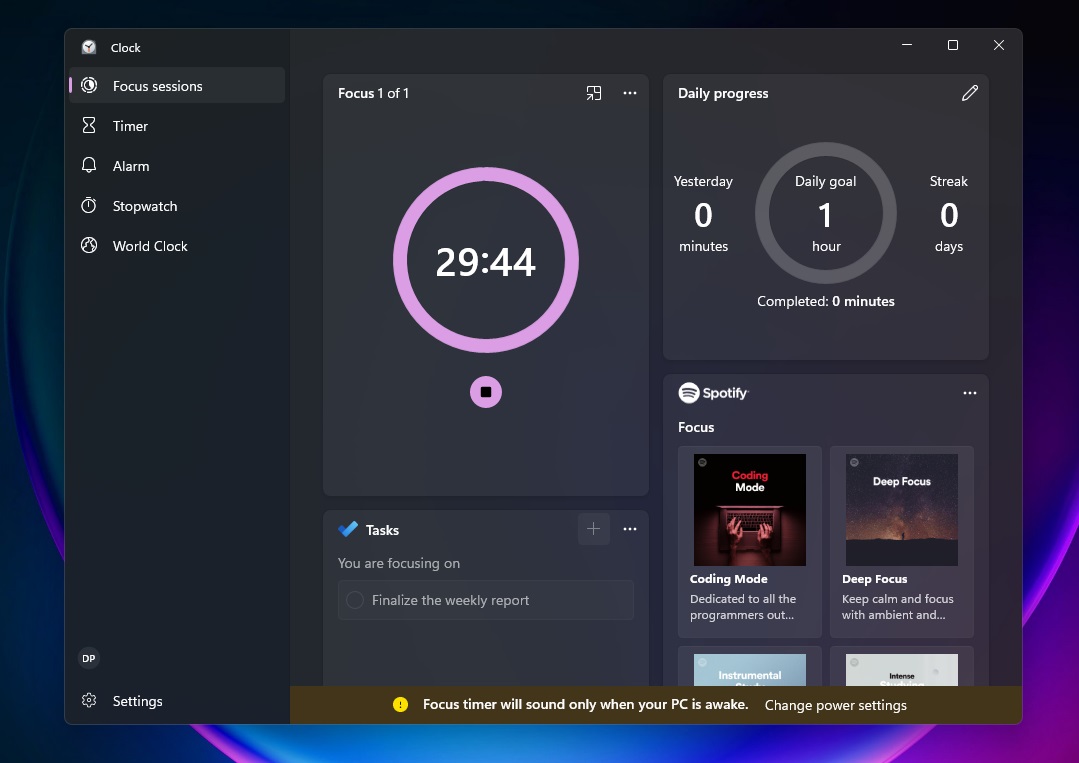微软Win11新时钟应用Focus Sessions使