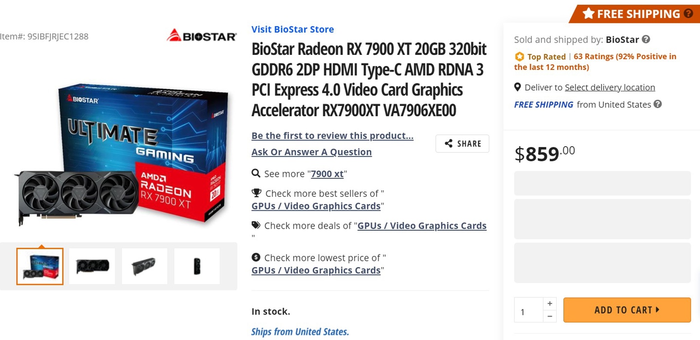 AMD RX 7900 XT 次旗舰显卡降至 6999 元