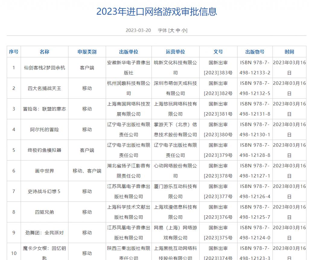 3月进口游戏版号发放！27款游戏获批