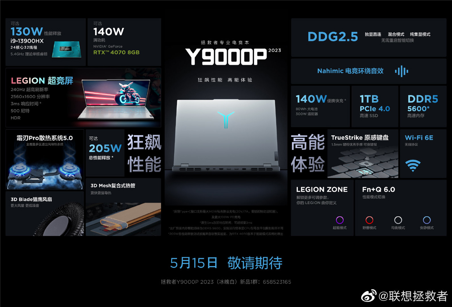 拯救者 Y9000P 2023 冰魄白配色即将登