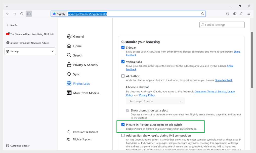 Firefox 火狐浏览器将改进“画中画”,