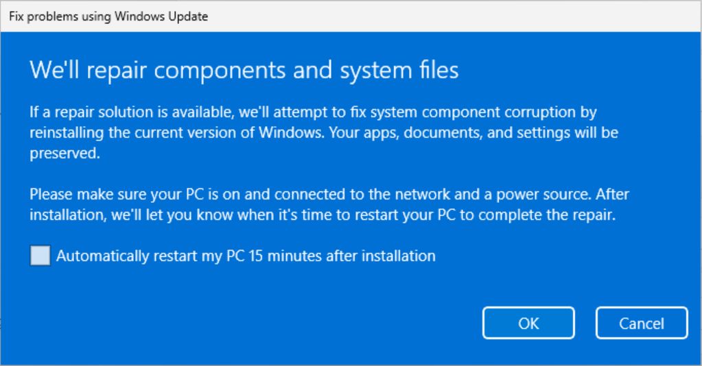 微软详解 “使用 Windows Update 修复
