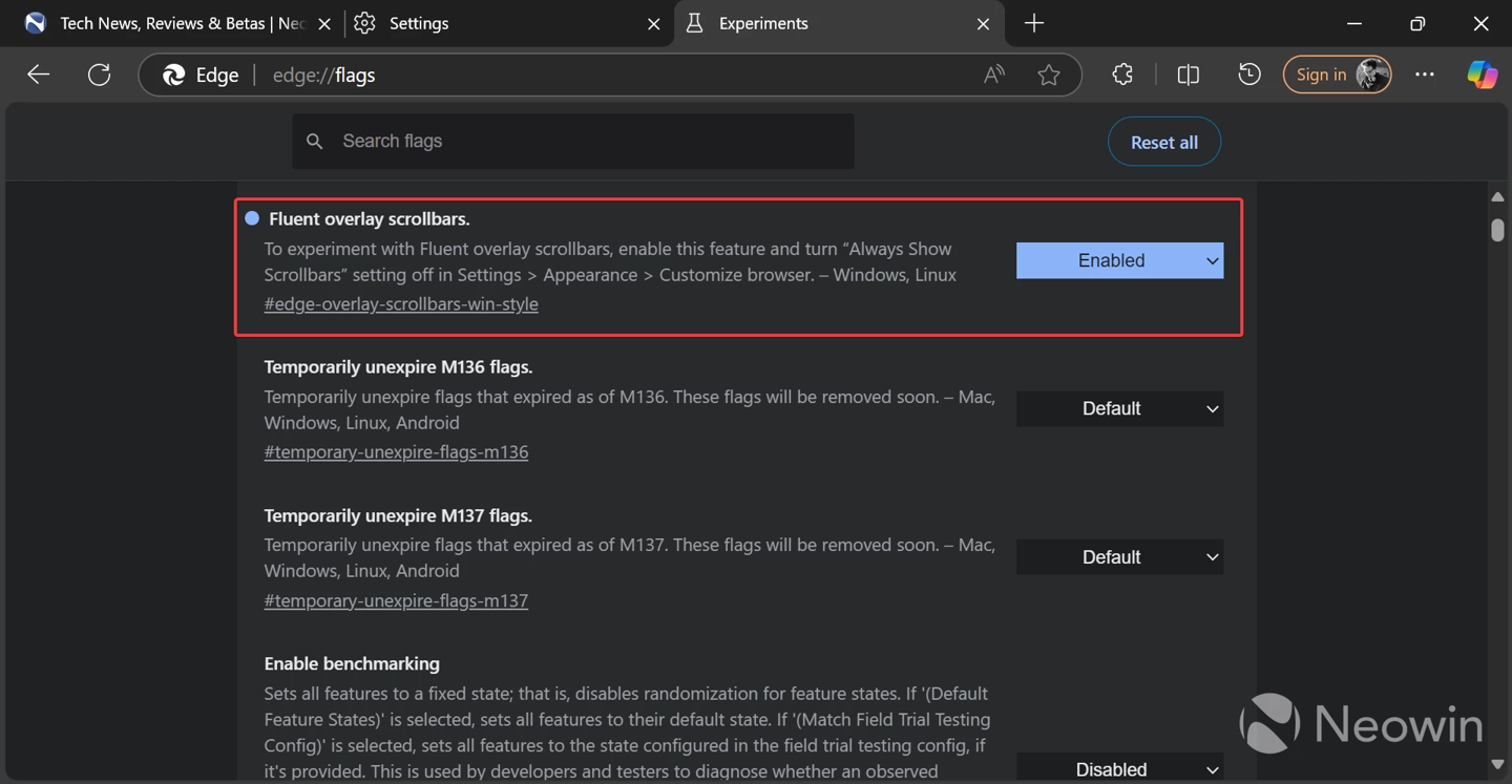  Edge 浏览器关闭自定义滚动条，统一浏