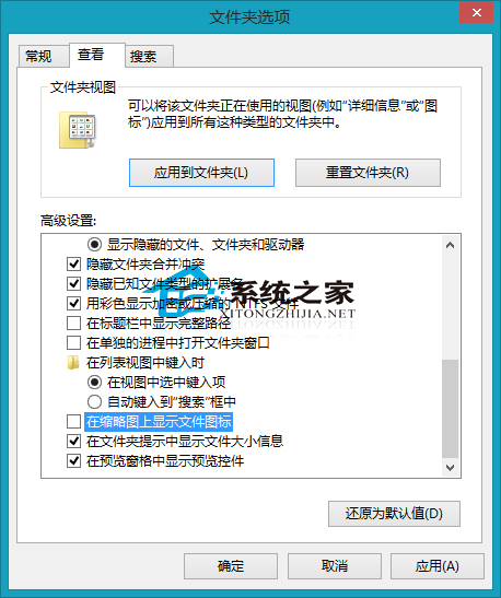 Win8禁止在缩略图上显示文件图标的方法