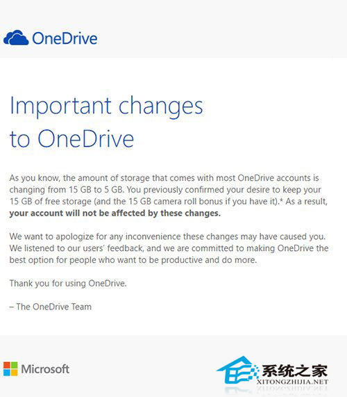 微软好心提醒：OneDrive免费空间将从15GB变成5GB
