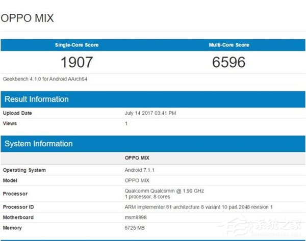 OPPO MIX搭载骁龙835现身Geekbench跑分网站：6596分真旗舰？