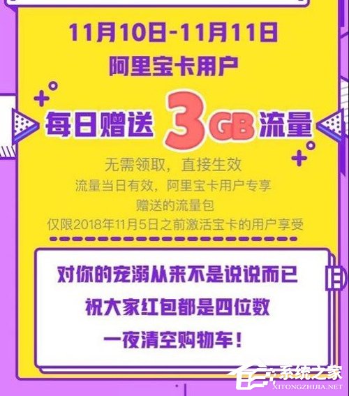阿里宝卡/蚂蚁宝卡宣布双11免费赠送6GB流量