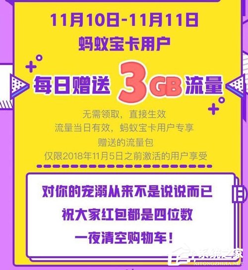 阿里宝卡/蚂蚁宝卡宣布双11免费赠送6GB流量