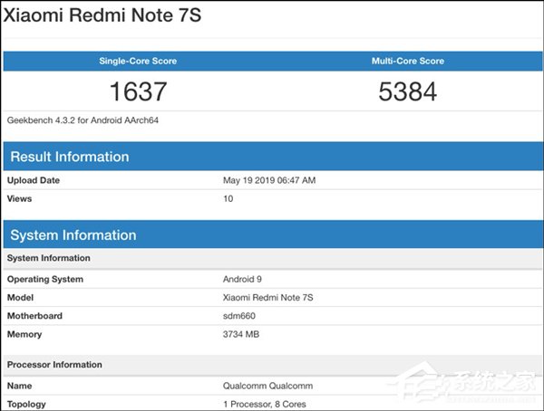 红米Note 7S GeekBench跑分疑曝光