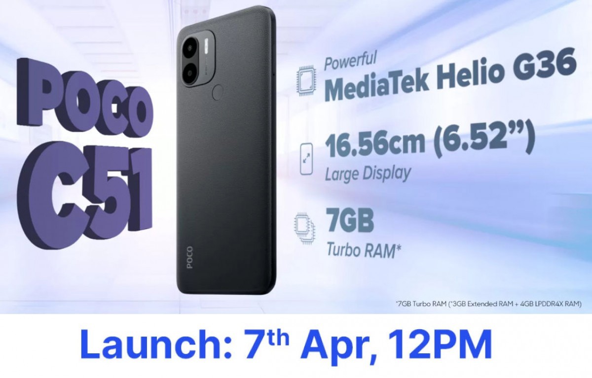 小米Poco C51手机4月5日曝光：搭载联发科Helio G36处理器