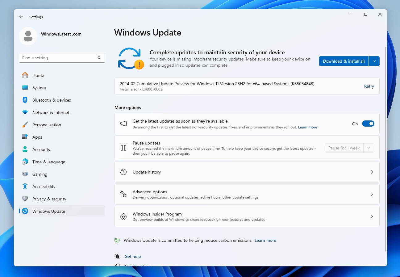 微软承认 Win11 KB5034848 补丁存在问