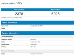 多核跑分达6026分！魅族16Xs GeekBench跑分首曝光