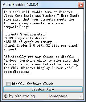 Aero Enabler(开启Aero界面工具) V1.0.0.4