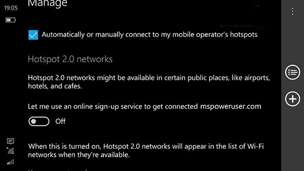 Win10移动版年度更新14327新增功能：WiFi Hotspot 2.0