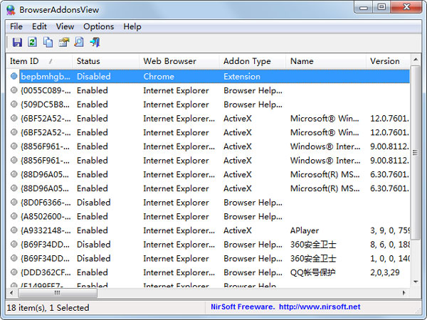 BrowserAddonsView(扫描检测web浏览器插件) V1.05 英文绿色版