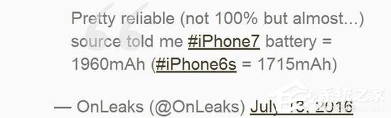 可靠消息称：iPhone 7电池容量飙升至1960mAh，大增14%
