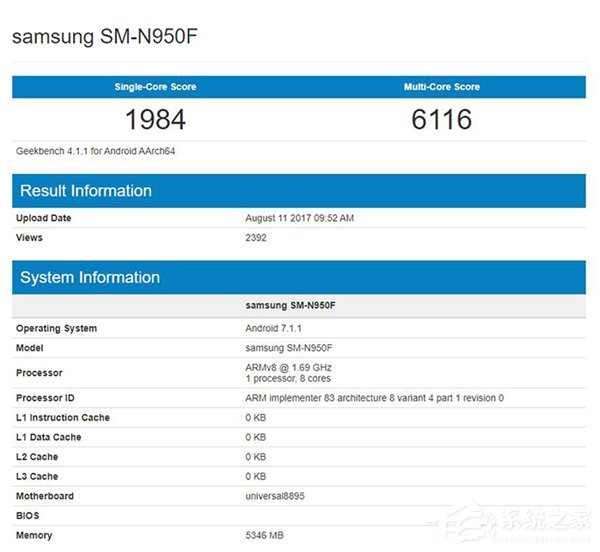 三星Note8跑分成绩曝光：单核成绩略有提升