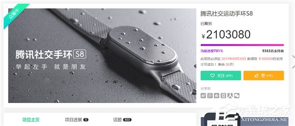 小米侧目！腾讯Pacewear S8手环众筹已超200万