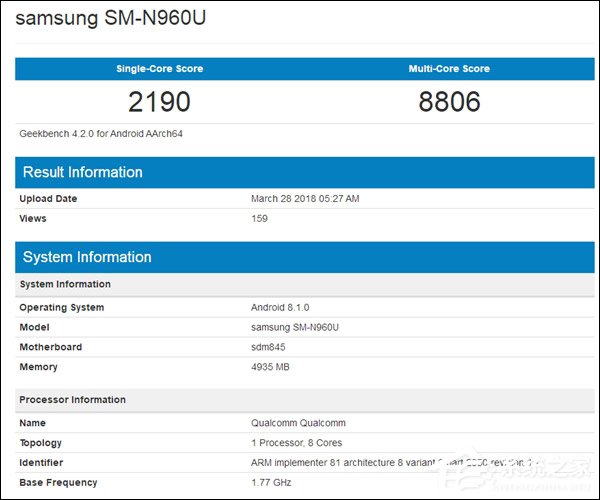 单核2190分！疑三星Galaxy Note9 Geekbench跑分成绩遭曝光