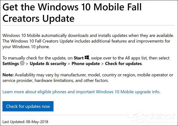 Win10 Mobile四月更新要凉了?网曝微软悄然修改官方支持页面