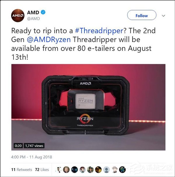 AMD：第二代“线程撕裂者”处理器8月13日正式发售