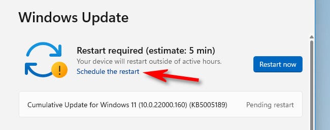 Win11上为Windows更新安排重新启动