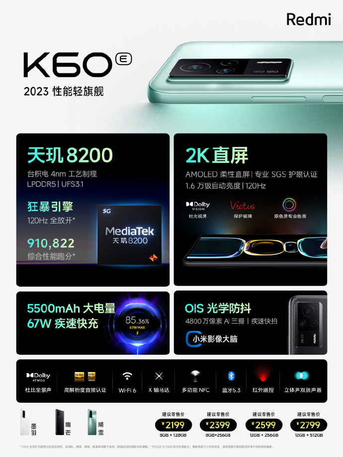 2199 元起，小米 Redmi K60 E 手机发布