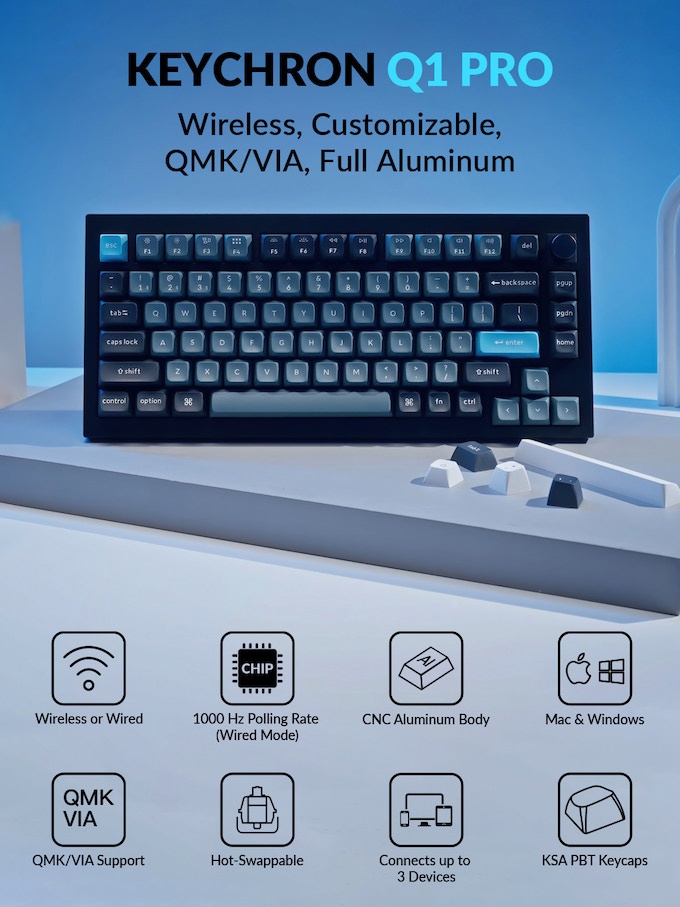 适用于 Mac 的最新机械键盘：Q1 Pro注于高端，全铝设计