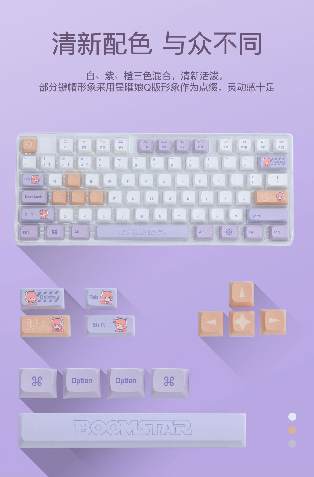 影驰推出星曜娘主题机械键盘键帽：配色清新，星曜娘 Q 版形象点缀