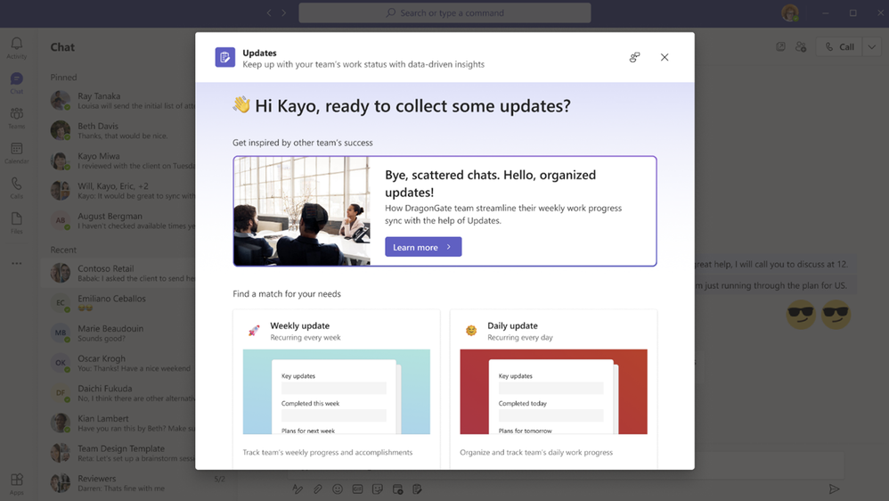 微软为 Microsoft Teams 中的 Updates 