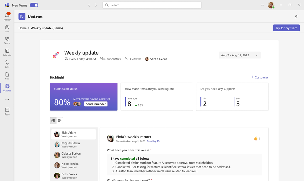 微软为 Microsoft Teams 中的 Updates 