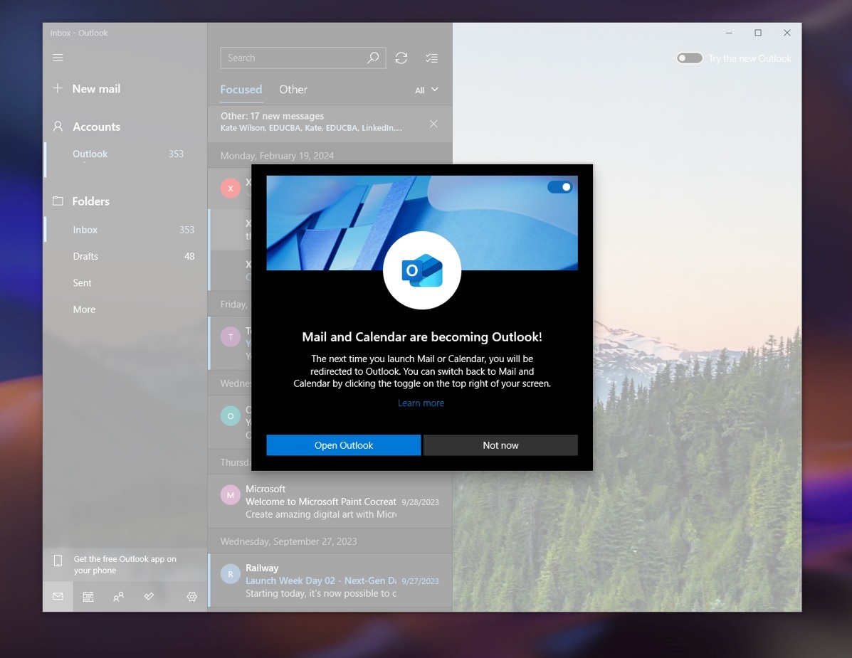 微软强推全新版本的 Outlook 应用：经