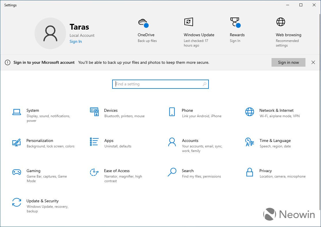 Win10 RP 预览版设置应用挂出横幅，推