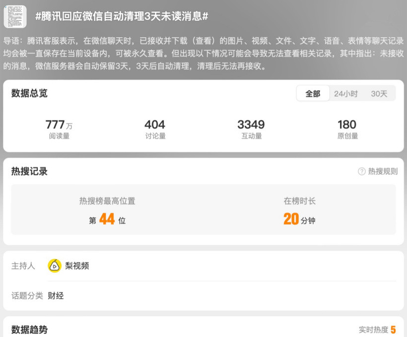 微信会自动清理3天未读的消息