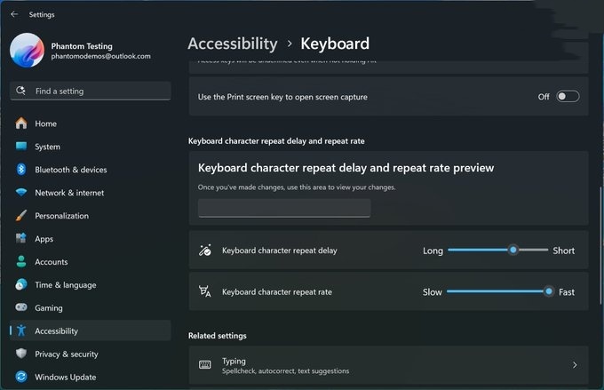 微软键盘重复设置正迁移到 Win11 设置