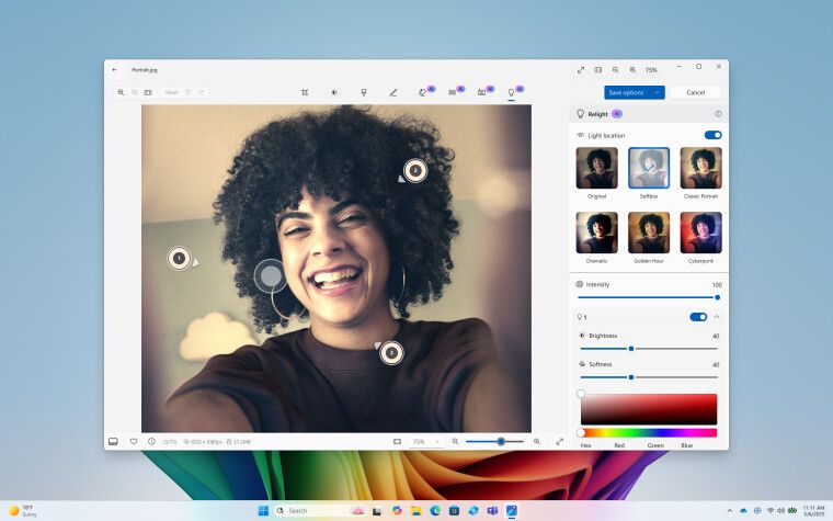 微软 Win11 新版照片应用：AI 光线控制