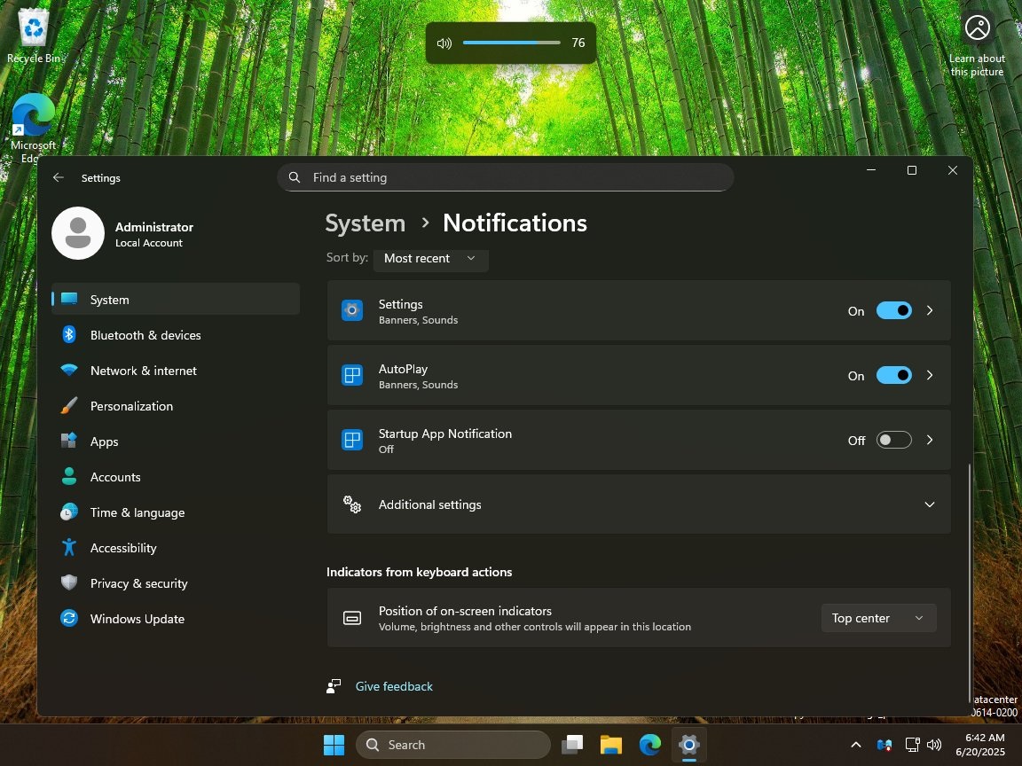 Win11 24H2 计划新增“屏幕指示器位置