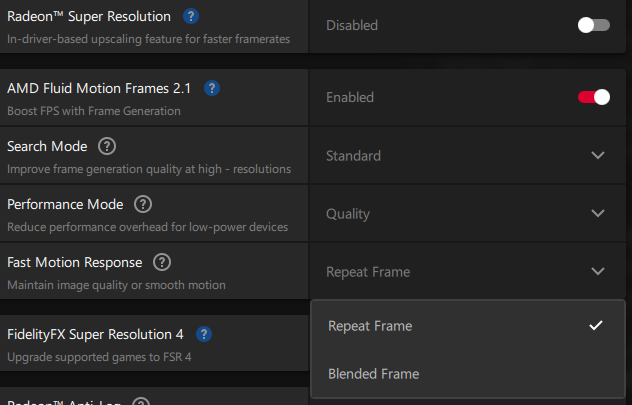 AMD AFMF 2.1 新增“快速运动响应”！